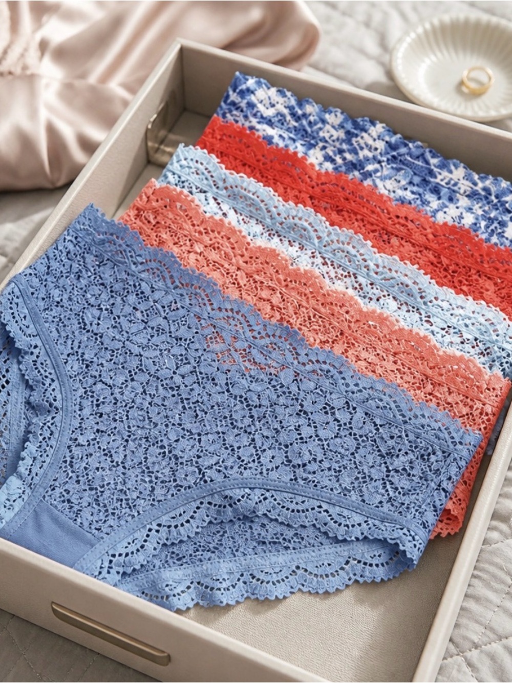 Small Blue and Pink Lace Trimmed Panties Set